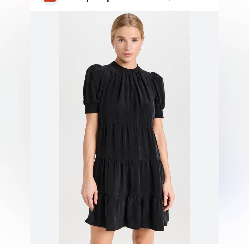Alice + Olivia Black Dorine Puff sleeve trapeze mini dress back bow size medium